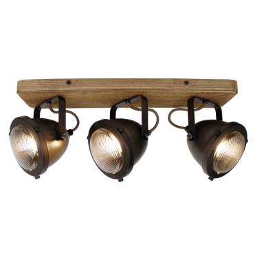 Bella Plafondspot – 3 lichts Ø13 cm – Black Steel & Vintage Hout 100424307 (2)