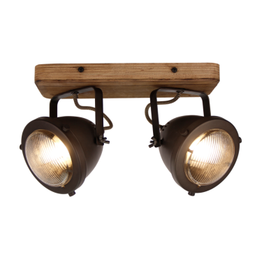 Black steel plafondlamp met houten accent – Chericoni Bella 2-lichts